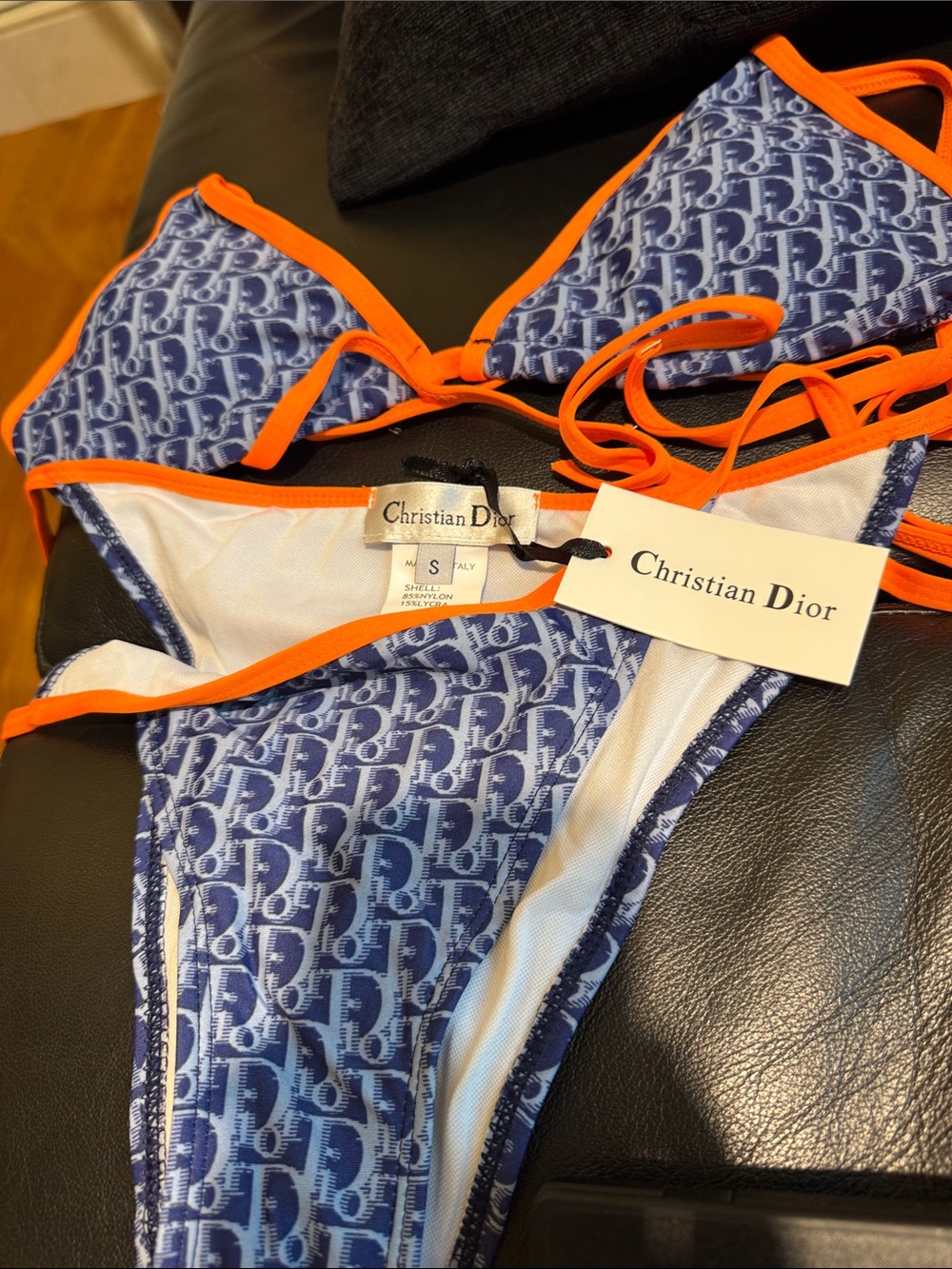 Dior Blue Monogram Bikini with Orange Trim